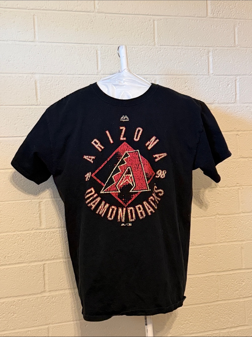 Majestic Black Tee with Red Arizona Diamondbacks Graphic